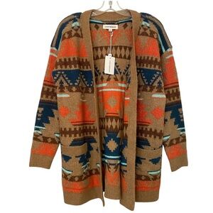 NEW! Lucky Brand Southwestern Aztec Print Long Cardigan Sweater M $150 Retail